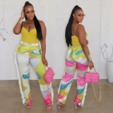 EVE Colorblocked Printed Fringed Wide Leg Pants SFY-494