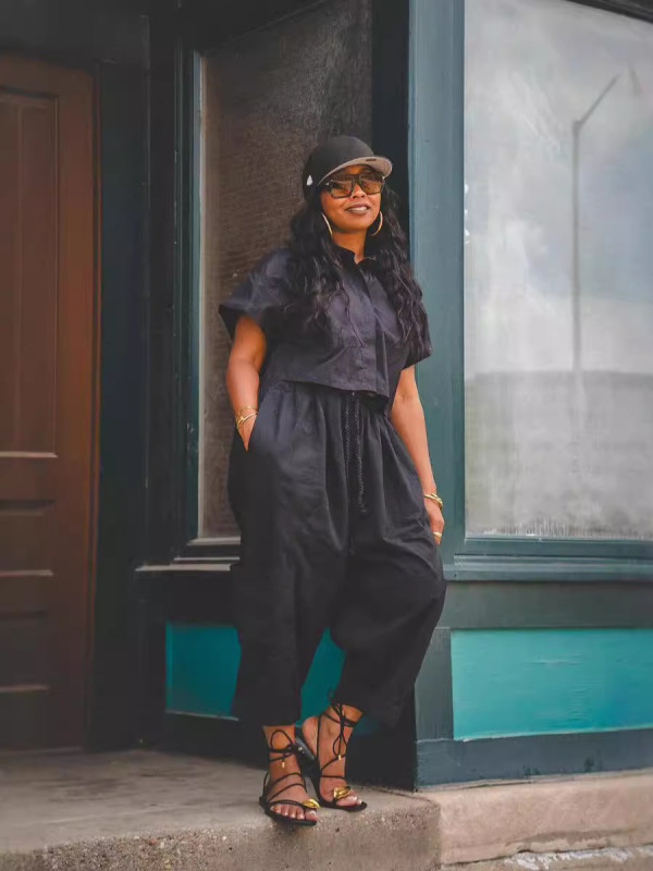 EVE Shirt Neck Tops And Wide Leg Pants 2 Piece Set HMS-5582