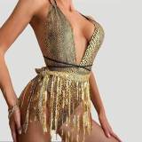 EVE Sexy Deep V Neck Tassel One Piece Swimsuit DYSC-DY22A150YYB091513