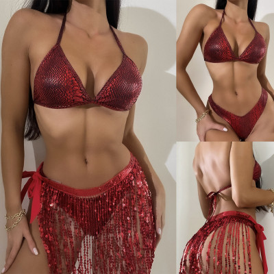 EVE Sexy Tie Up Halter Tassel Sequin Bikinis Two Piece Swimsuit DYSC-DY22A250YYB111000