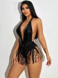 EVE Deep V Neck Tassel Halter One Piece Swimsuit DYSC-DY23A1025YYB103013