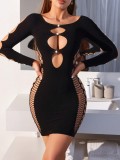 EVE See-through Hollow Erotic Long Sleeve Bodycon Dress GYDE-710