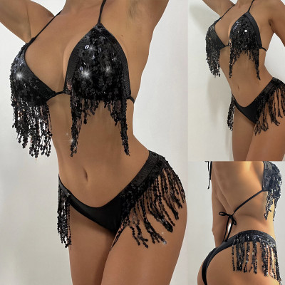 EVE Black Sequin Tassel Bikinis Two Piece Swimsuit DYSC-DY22A91YYB072813