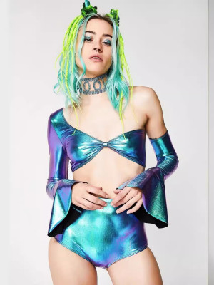 EVE Off Shoulder Flare Sleeve Two Piece Shorts Set DYSC-DY23A1090YYB112113