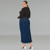 EVE Plus Size Fashion Tassel Split Denim Long Skirt GDAM-218606