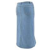EVE Plus Size Fashion Denim Ruffle Irregular Skirt GDAM-218635