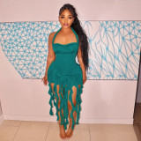 EVE Solid Color Tassel Halter Midi Dress CYA-901256