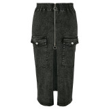 EVE Plus Size Fashion Denim Zipper Long Skirt GDAM-218631