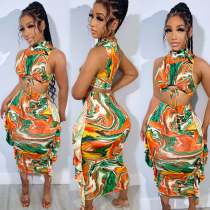 EVE Print Sleeveless Tie Up Half Skirt 2 Piece Set NY-10820