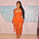 EVE Solid Color Tassel Halter Midi Dress CYA-901256