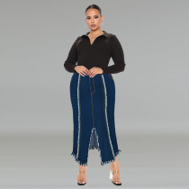 EVE Plus Size Fashion Tassel Split Denim Long Skirt GDAM-218606