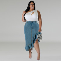 EVE Plus Size Irregular Denim Half Skirt GDAM-218607
