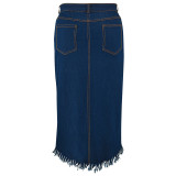 EVE Plus Size Fashion Tassel Split Denim Long Skirt GDAM-218606