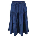 EVE Plus Size Solid Denim Casual Half Body Skirt GDAM-218636