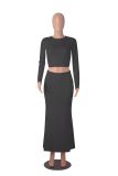 EVE Solid Color Long Sleeve Long Skirt 2 Piece Set MZ-WX001