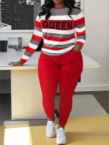 EVE Letter Print Color Block Casual Long Sleeve Pants Suit LSD-2136