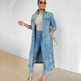 EVE Fashion Long Sleeve Lapel Loose Denim Long Coat GQDH-2328