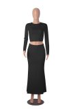 EVE Solid Color Long Sleeve Long Skirt 2 Piece Set MZ-WX001