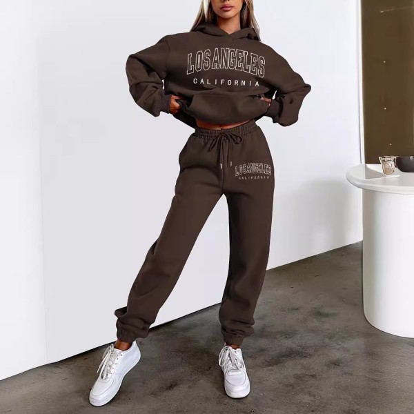 EVE Plus Size Letter Print Long Sleeve Hooded 2 Piece Pants Set OSIF-8902