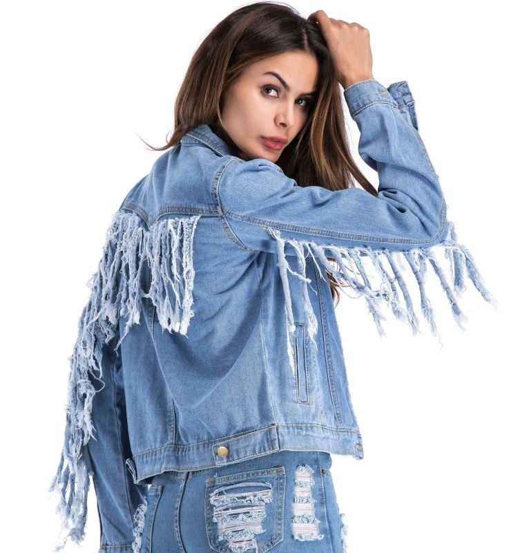 EVE Back Sleeve Tassel Denim Jacket GQDH-6368