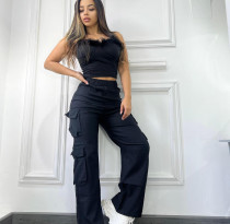 EVE Fashion Multi-pockets Solid Color Pants GYSF-8368