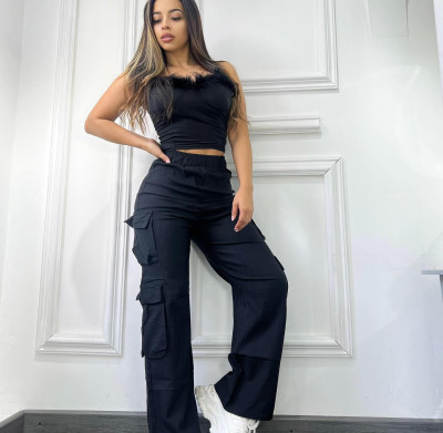 EVE Fashion Multi-pockets Solid Color Pants GYSF-8368