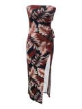 EVE Wrap Floral Print High Split Long Dress OD-8705