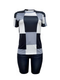 EVE Color Block Print Casual Loose 2 Piece Shorts Set LSD-2138