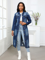 EVE Long Ripped Denim Trench Coat Jacket GQDH-9932
