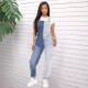EVE Fashion Color Block Holes Denim Back Pants Jumpsuit GKNF-5523