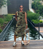 EVE Camouflage Print Sleeveless Split Midi Dress LSL-6528