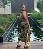 EVE Camouflage Print Sleeveless Split Midi Dress LSL-6528