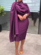 EVE Solid Color Half High Neck Irregular Midi Dress BGN-329