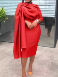 EVE Solid Color Half High Neck Irregular Midi Dress BGN-329