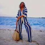 EVE Plus Size Striped Sweater Loose Two Piece Pants Set FSXF-663