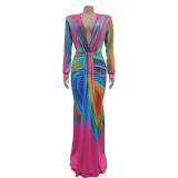 EVE Fashion Pleated Color Block Plus Size Maxi Dress BY-6952