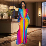 EVE Fashion Pleated Color Block Plus Size Maxi Dress BY-6952