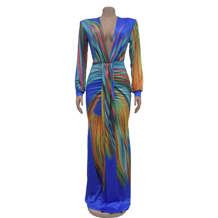 EVE Fashion Pleated Color Block Plus Size Maxi Dress BY-6952