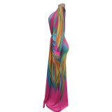 EVE Fashion Pleated Color Block Plus Size Maxi Dress BY-6952