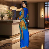 EVE Fashion Pleated Color Block Plus Size Maxi Dress BY-6952