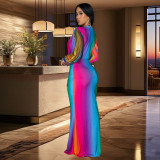 EVE Fashion Pleated Color Block Plus Size Maxi Dress BY-6952