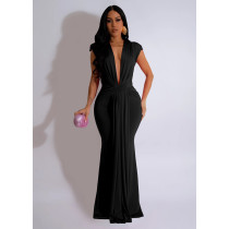 EVE Deep V Neck Sexy Short Sleeve Maxi Dress BY-6938