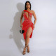 EVE Hot Drill Mesh Patchwork Backless Midi Dress BY-6968