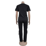 EVE Print Short Sleeve Color Block Two Piece Pants Set BY-6998