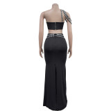 EVE Sexy Hot Drill Sling Tops And Long Skirt 2 Piece Set BY-6972