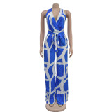 EVE Fashion Print V Neck Backless Jumpsuit BY-6985