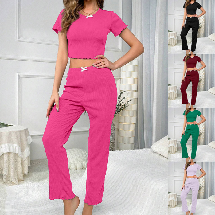 EVE Solid Color Short Sleeve Pajama Set Loungewear GLSY-ZT0014