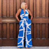 EVE Fashion Print V Neck Backless Jumpsuit BY-6985