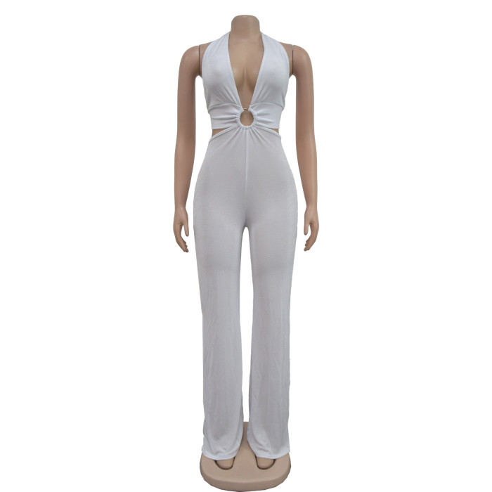 EVE Solid Color V Neck Halter Jumpsuit BY-6970