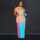 EVE Color Block Print Short Sleeve Drawstring Hooded Dress BY-6975